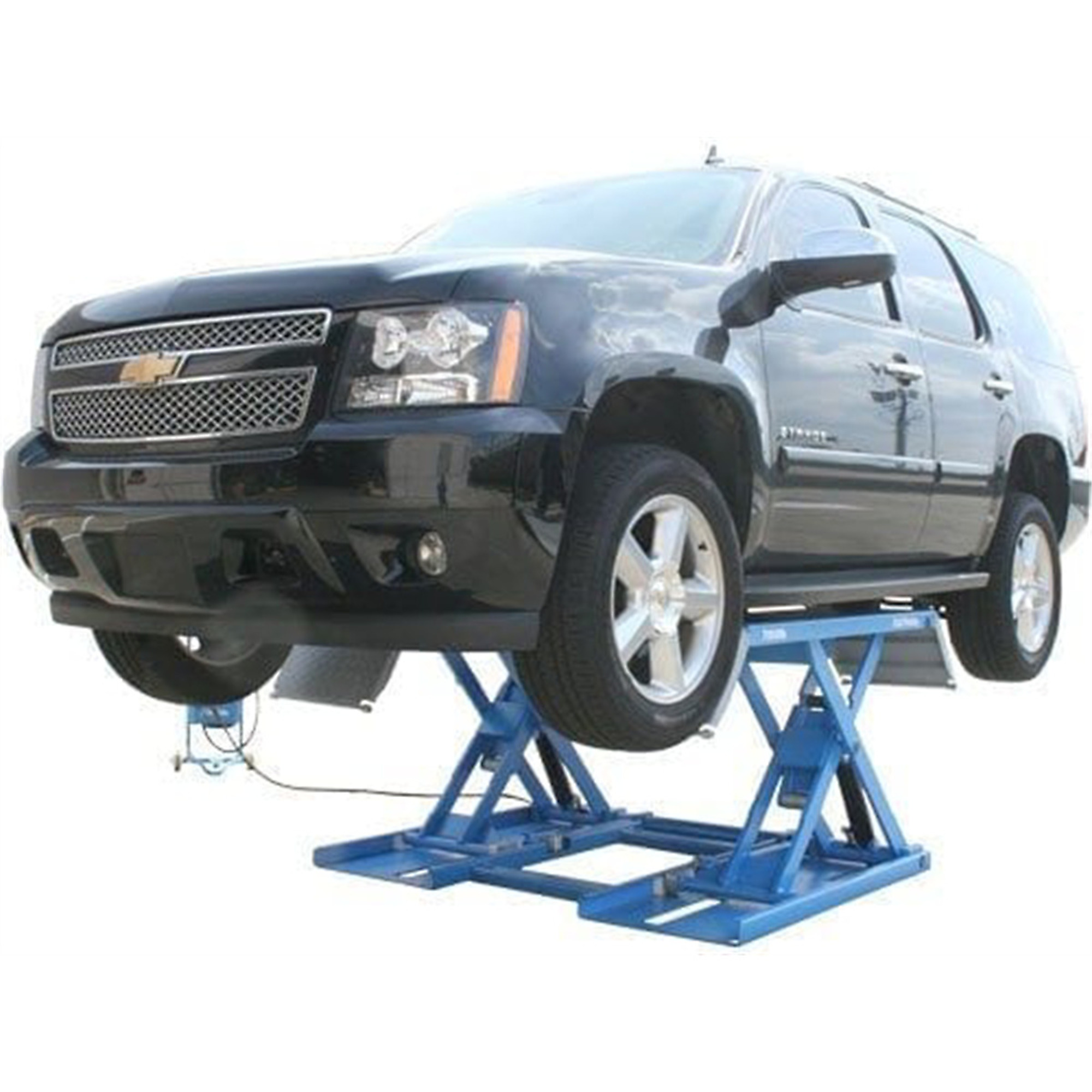 Atlas Automotive Equipment 7K-KWIK Kwik Bay Commercial-grade Mid-rise Scissors Lift, Portable Free-standing, Open Center Design, 7,000lbs. Capacity, Air-operated Single Point Lock Release, 110V
